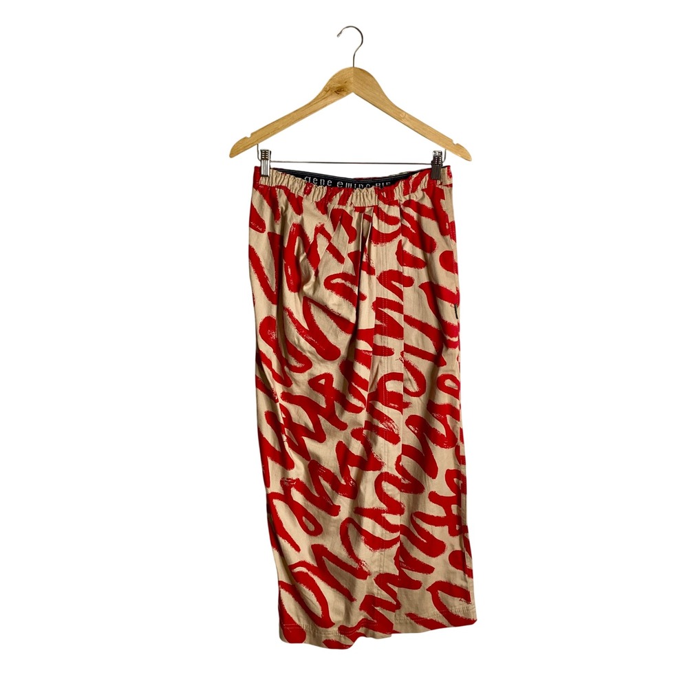 VTG Gene Ewing BIS Skirt NWT L Beige Red Graphic Abstract Art To Wear 80s